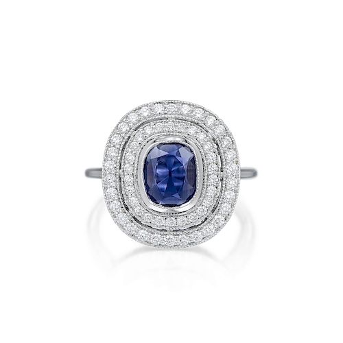 A Platinum Unheated Kashmir Sapphire and Diamond Ring