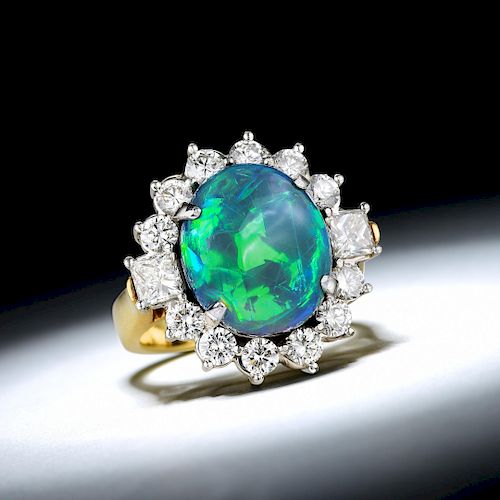 An Opal and Diamond Ring