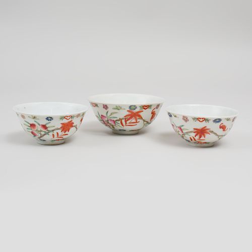 Set of Seventeen Chinese Famille Rose Rice Bowls