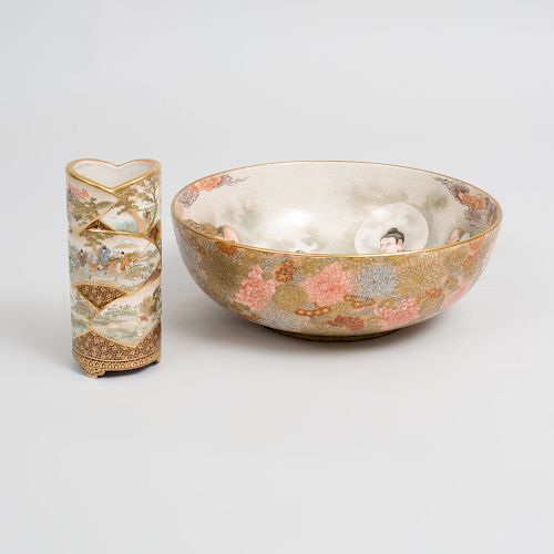 Japanese Satsuma Porcelain Bowl and a Footed Vase