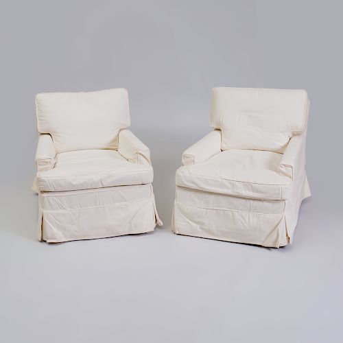 Pair of Cotton Slip Covered Club Chairs, Designed by Alexandra Stoddard 