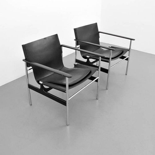 Charles Pollock Lounge Chairs, Pair