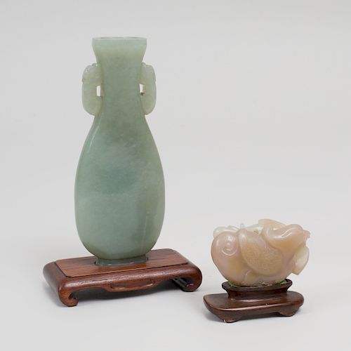 Chinese Carved Jade Pear-Form Vase and a Carved Figure of a Duck with Duckling