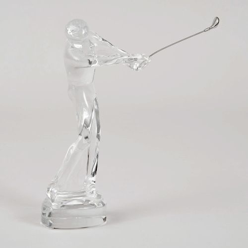 Baccarat Glass Figure of a Golfer, and a Lalique Frosted Glass Nude Figure