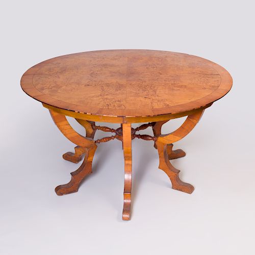 German String Inlaid Cross Banded Cherry Burl Wood Center Table