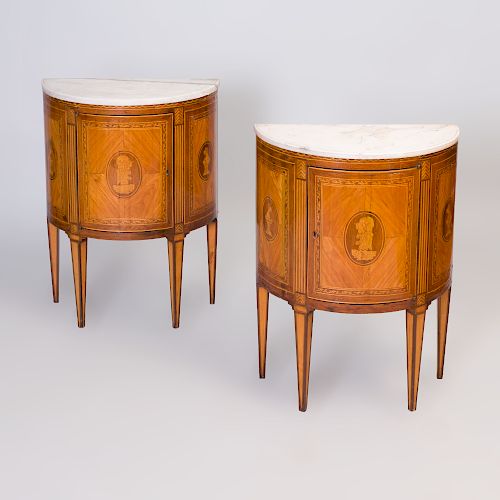 Pair of Italian Neoclassical Fruitwood Parquetry Bedside Cabinets