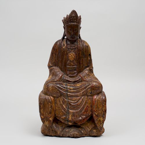  Chinese Carved Polychrome Seated Figure of Buddha
