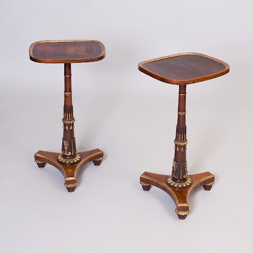 Pair of Regency Style Rosewood and Parcel-Gilt Pedestal Tables