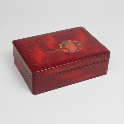 Japanese Parcel-Gilt Burgundy Lacquer Box 