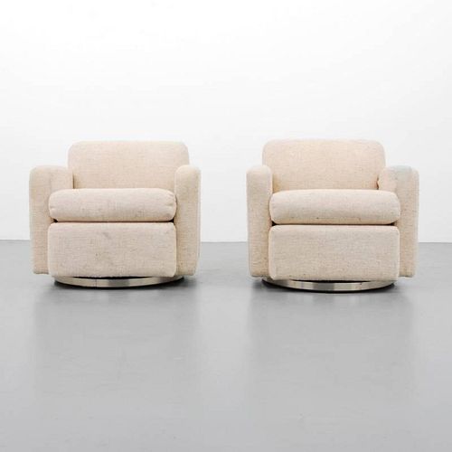 Pair of Swivel Arm Chairs Attributed to Milo Baughman