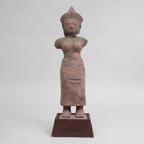 Khmer Style Carved Sandstone Figure