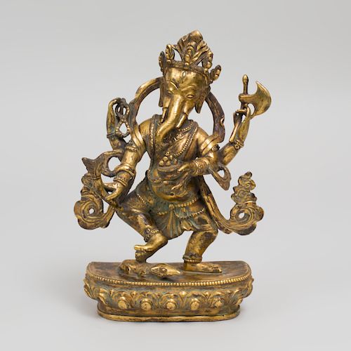 Indian Gilt Bronze Figure of Ganesh