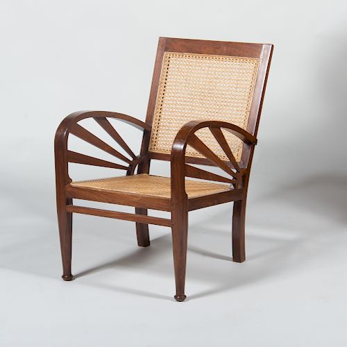 Art Deco Style Mahogany Caned Armchair