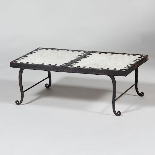 Art Deco Style Wrought Iron and Marble Low Table
