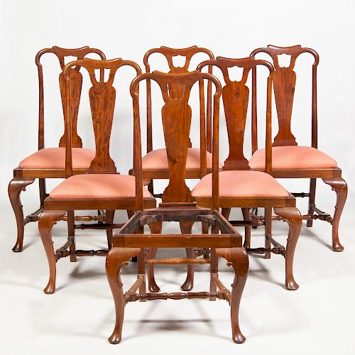 Set of Six Queen Anne Style Walnut Dining Chairs
