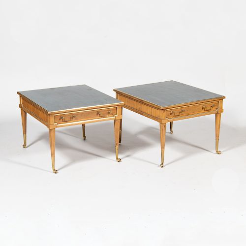Pair of Modern Brass-Mounted Wood Low Tables