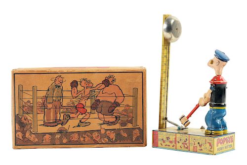 Scarce Chein Tin Litho Wind Up Popeye Heavy Hitter Toy with Box.