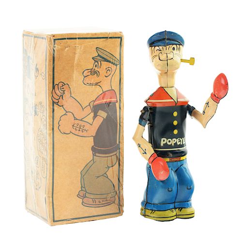 Chein Tin Litho Wind Up Popeye Shadow Boxer with Box.