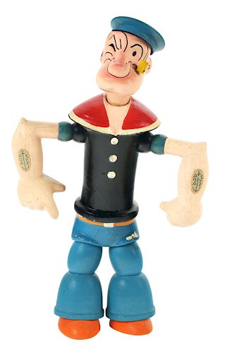 Chein Composition & Wooden Jointed Popeye Figure. 