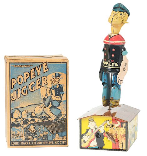 Marx Tin Litho Wind Up Popeye Jigger Toy with Box.