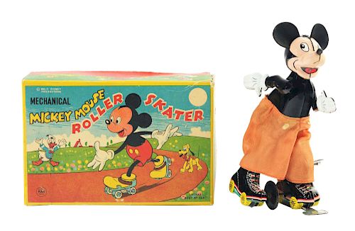 Japanese Linemar Walt Disney Wind Up Mickey Mouse Roller Skater.