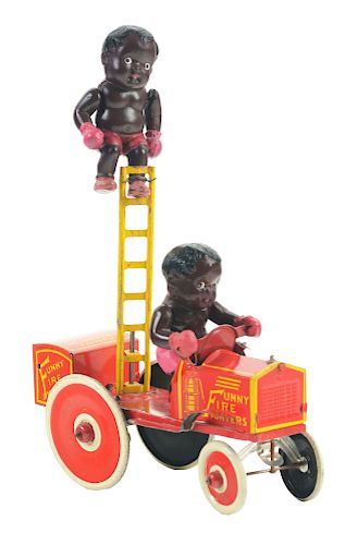 Marx Tin Litho Wind Up Funny Fire Fighters Toy.