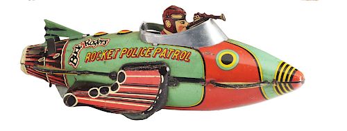 Marx Tin Litho Wind Up Buck Rogers Rocket Police Patrol. 