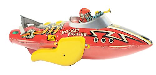 Marx Tin Litho Wind Up Rocket Fighter Toy.