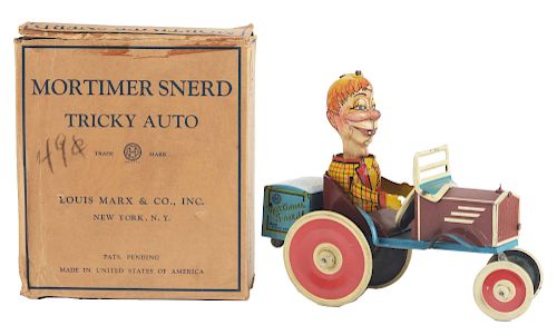 Marx Tin Litho Mortimer Snerd Tricky Auto With Box. 