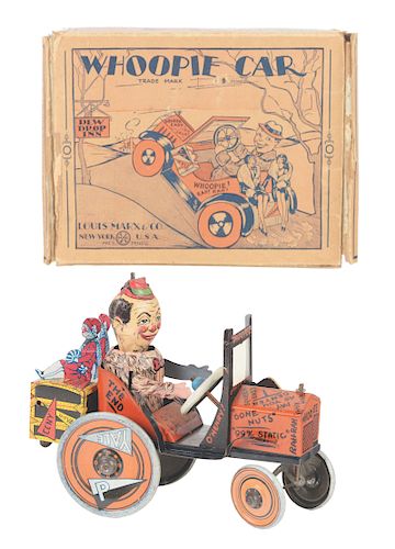 Marx Tin Litho Wind Up Whoopie Car With Box. 