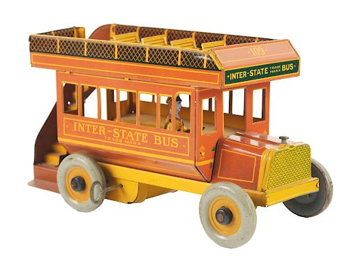 Strauss Tin Litho Wind Up Inter-State Bus.