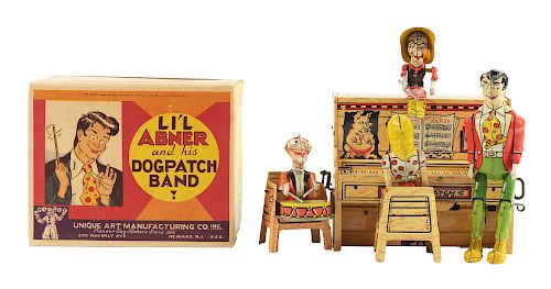 Unique Art Tin Litho Wind Up Li'L Abner And His Dogpatch Band.