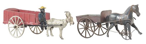 Lot Of 2: Early Cast Iron Animal Drawn Carts. 