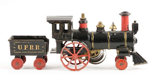 Lot Of 2: Cast Iron  Clockwork Locomotive & Matching Tender.