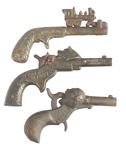Lot Of 3: Early Cast Iron Animated Cap Pistols.