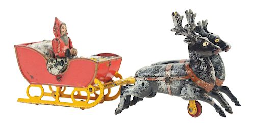 Early Kyser & Rex Cast Iron Santa in Sleigh Toy. 