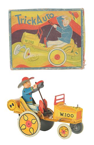 Rare Japanese Pre-War Tin Litho Trick Auto Toy With Box. 