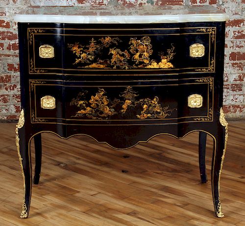 LOUIS XV STYLE CHINOISERIE 2 DRAWER COMMODE 1950