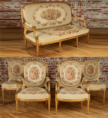 5 PC. FRENCH LOUIS XVI STYLE GILT WOOD SALON SET sold at auction on 21st  March | Bidsquare