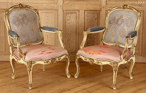 PAIR CARVED GILT JANSEN BERGERE CHAIRS C. 1940