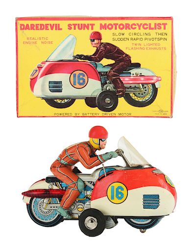 Tin Litho Battery Operated Dare Devil Stunt Motorcyclist.