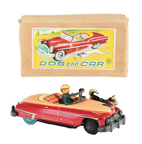 Tin Litho Friction Dog and Car.