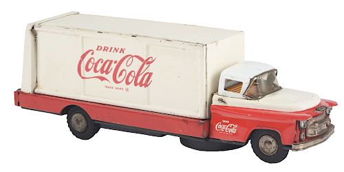 Japanese Tin Litho Battery Operated Coca-Cola Tractor Trailer Truck. 