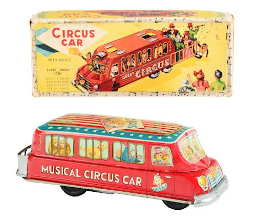 Tin Litho Friction Musical Circus Car.