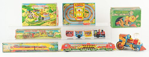 Lot of 4: Tin Litho Operated Circus Trains.