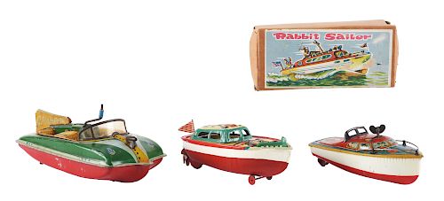 Lot of 3: Early Tin Litho Wind Up Speed Boats.