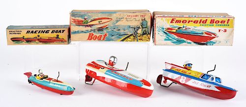 Lot of 3: Tin Litho Crank Wind Up Speed Boats. 