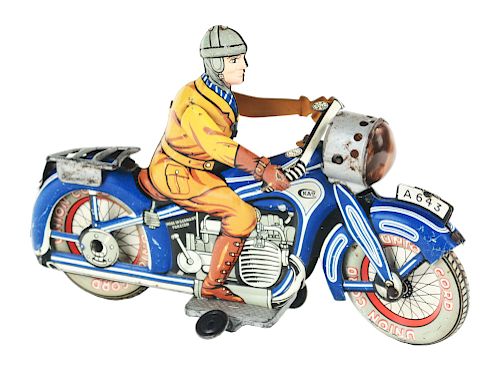 Tin Litho Wind Up Military Motorcycle.