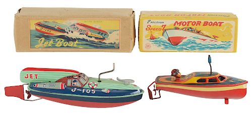 Lot of 2: Early Tin Litho Wind Up Speed Boats. 