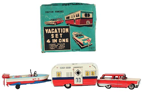 Tin Litho Friction 4 in One Vacation Set.